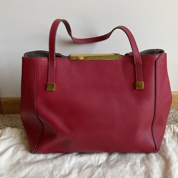 J.Crew Women’s Red Leather Tote Bag Shoulder Bag Purse w/ Dust Bag - Picture 5 of 16
